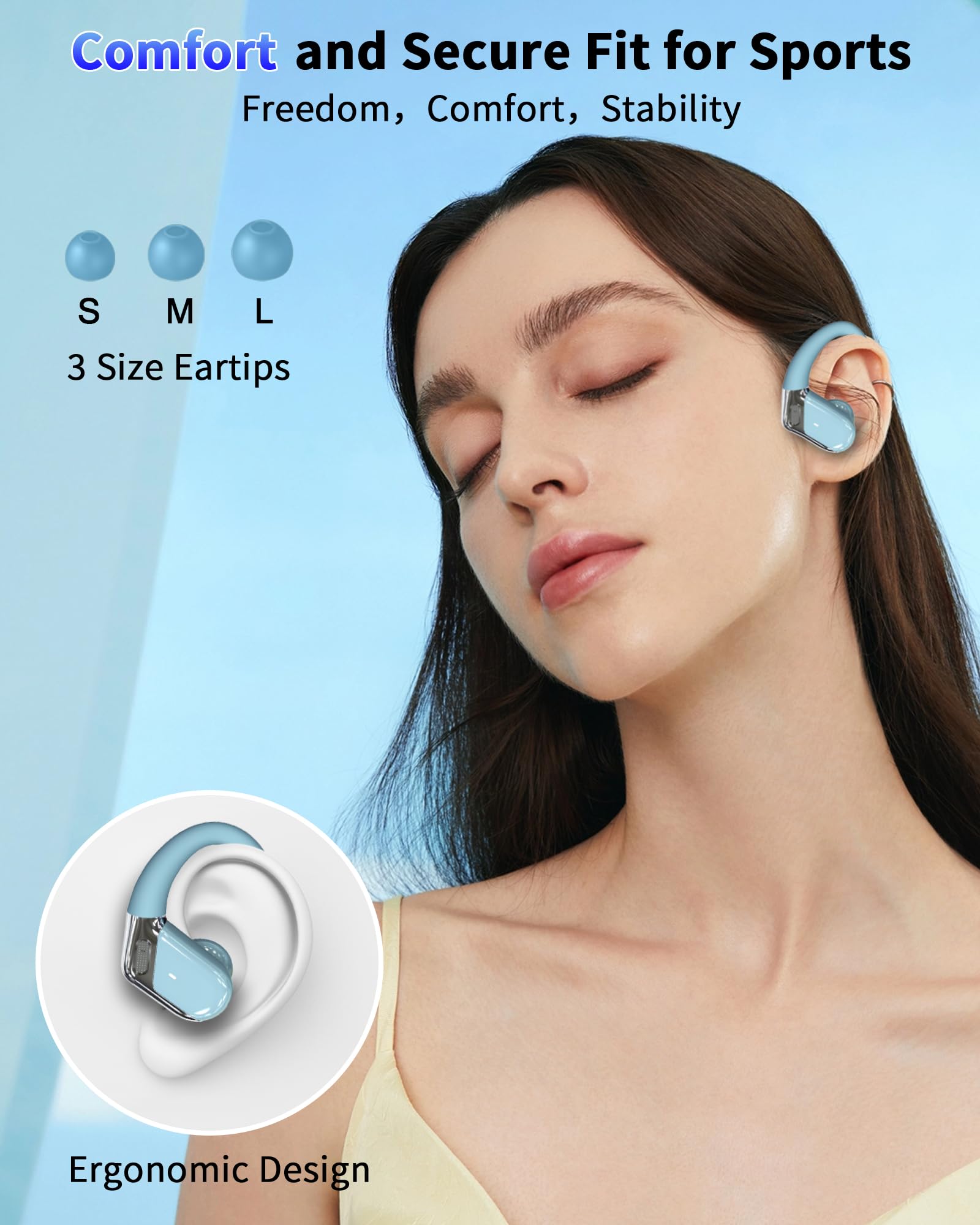 Matast Casque Bluetooth 5.4, Écouteurs Bluetooth Sport avec 3D Bass Hifi Stéréo, 50 Heures Casque Sans Fil Bleu