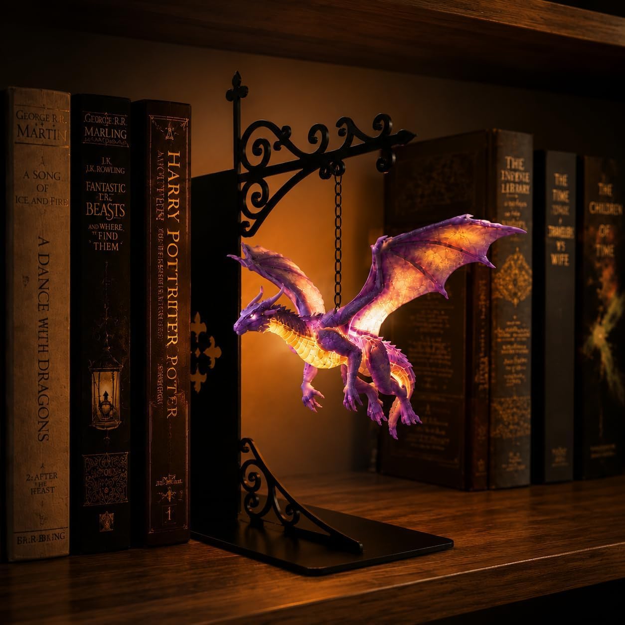SylvaFusion Library Bookshelf Lantern, Floating Dragon Mini Bookshelf Lamp