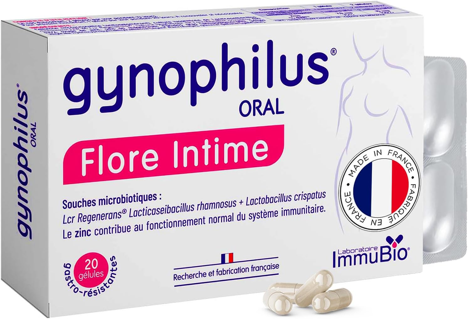 Gynophilus Oral – Intimate Flora Probiotic with Zinc – Food Supplement for Intimate Flora Support & Immune System – Made in France – 20 Gastro-Resistant Capsules