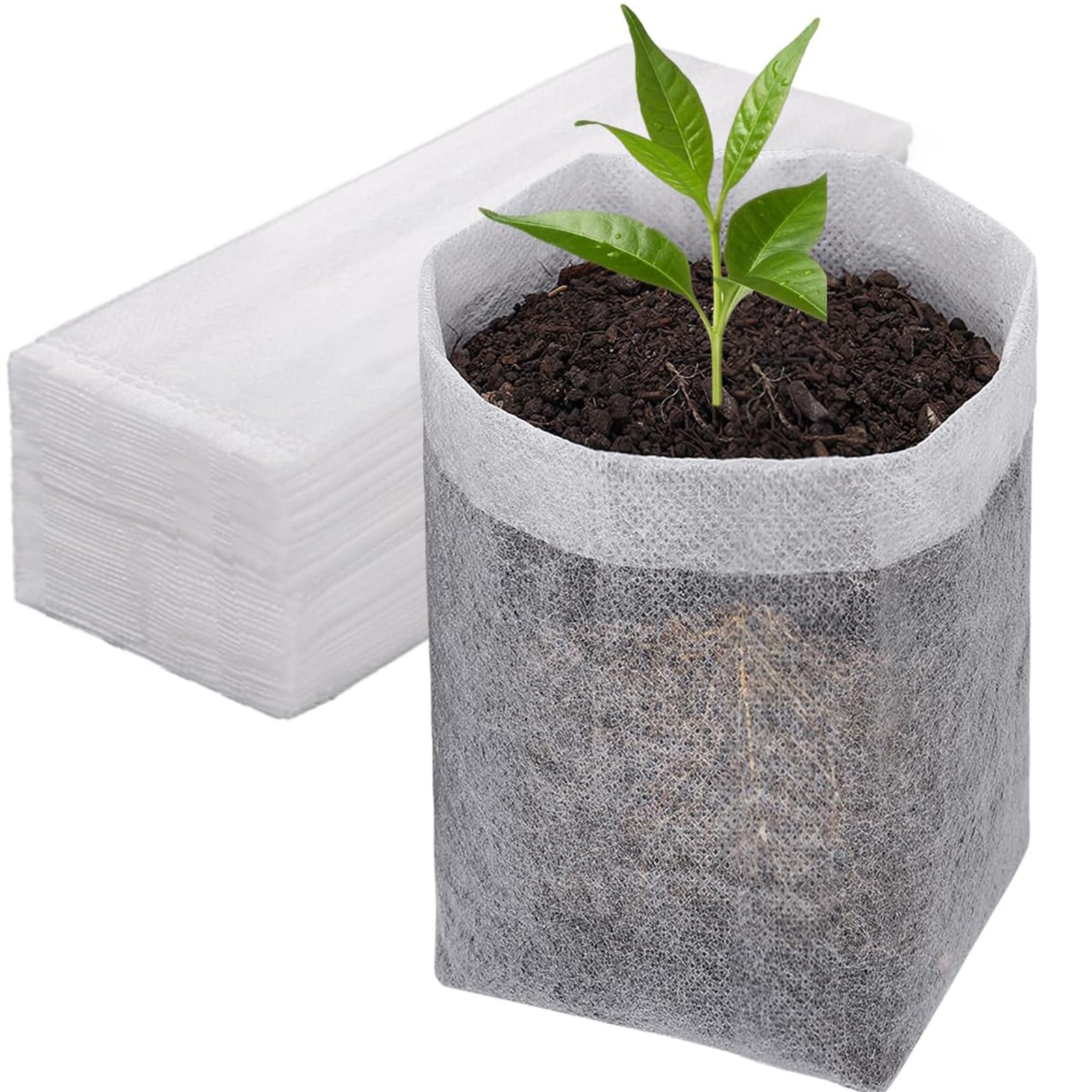 X spring Plant Nursery Bags, 100 Pcs Fabric Seedling Pots Non-Woven Pouch for Gardening Seed Plant Bag, Biodegradable Plant Grow Bags Fabric Seedling Starter Bags for Vegetable Flower Fruit Saplings