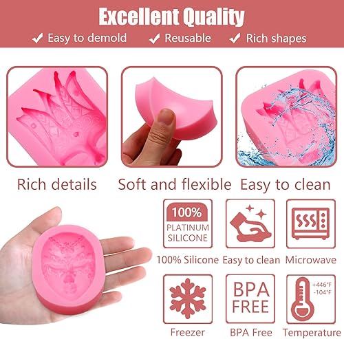 Miniatura 3 de Moldes venecianos para fondant, 3 unidades, máscara de mascarada, molde de silicona para decoración de pasteles, dulces, azúcar, cupcakes,