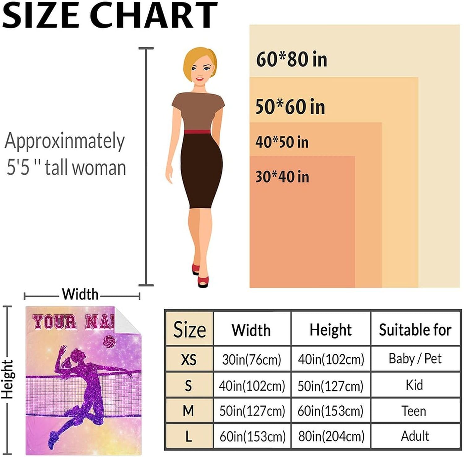 Custom Volleyball Blanket Gifts for Girls- 60x80 Inches Sport Throw Blanket for Women Kids Teens- Personalized Pink Soft Fuzzy Blankets for Couch Sofa Bed