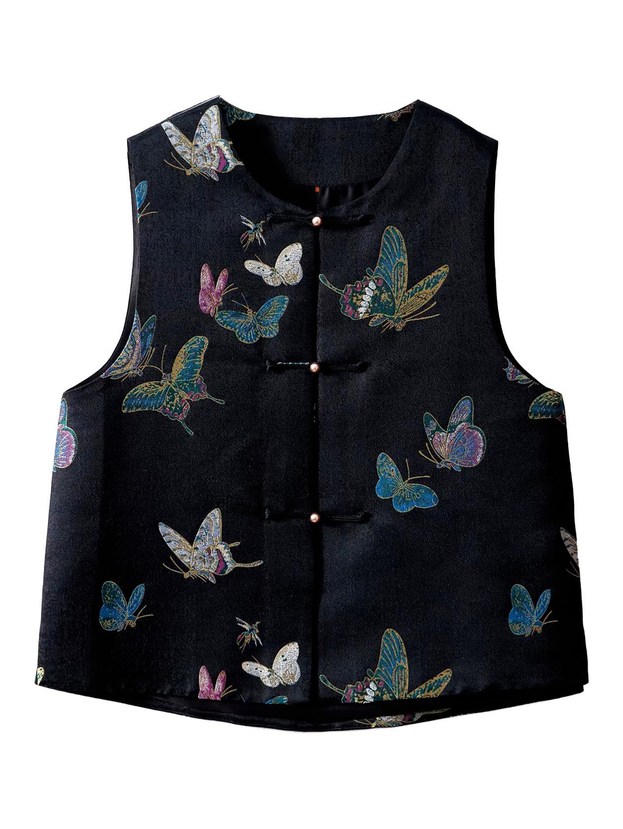 Chaleco jacquard de seda mujer estilo chino negro mariposa 519 6