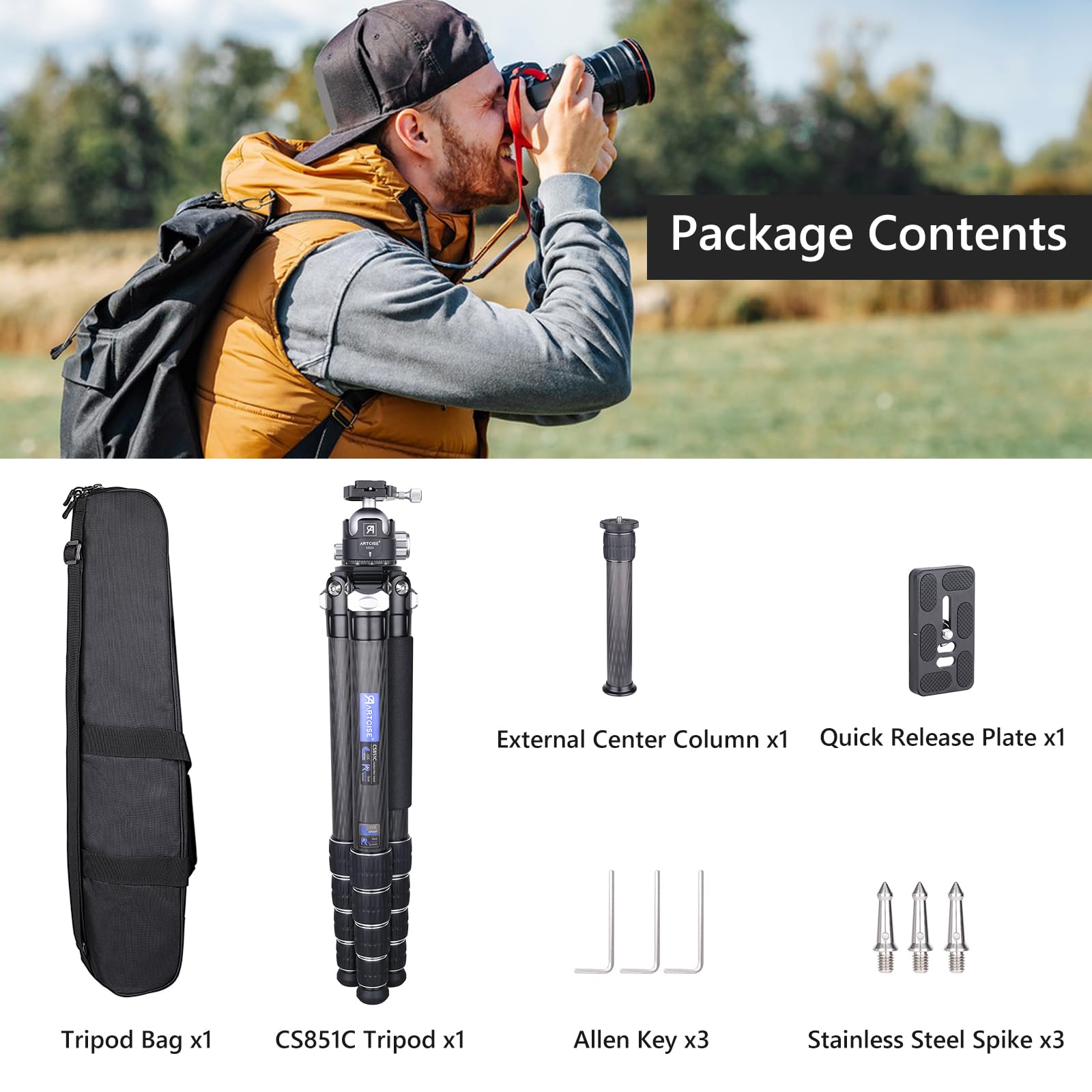Amazon.com : ARTCISE Compact Lightweight Travel Carbon Tripod with