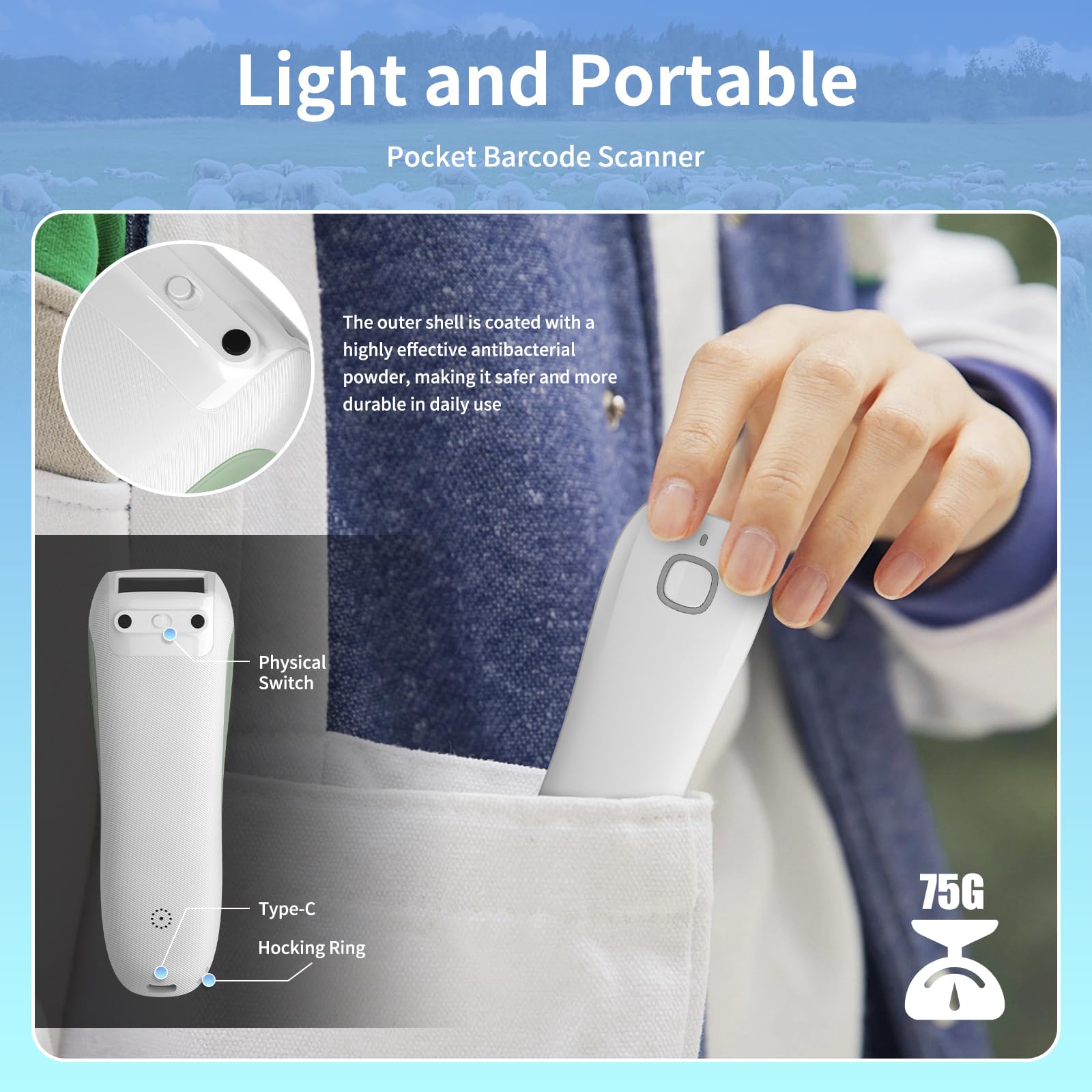 NETUM Bluetooth Pet Microchip Scanner Portatile Wireless RFID EMID Micro Chip Lettore Senza Contatto 134.2kHz 125kHz 15 Cifre Chip ID Scanner per Animali/Animali/Cani/Gatti C200