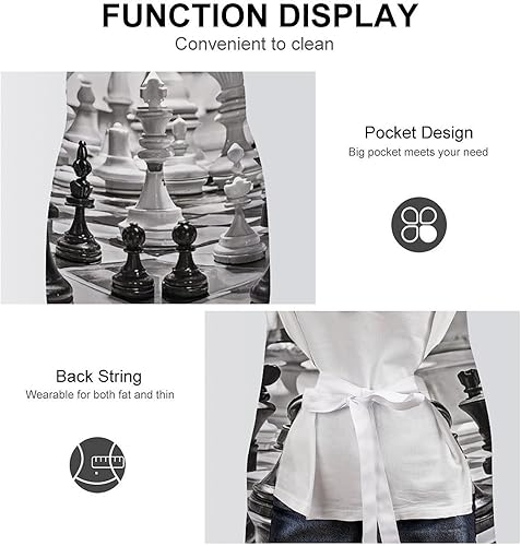 Miniatura 6 de Personalized Black And White Chess Adult Apron, Kitchen Cooking Aprons for Woman Man, Adjustable Bib Apron with Pocket for Baking, BBQ Crafting