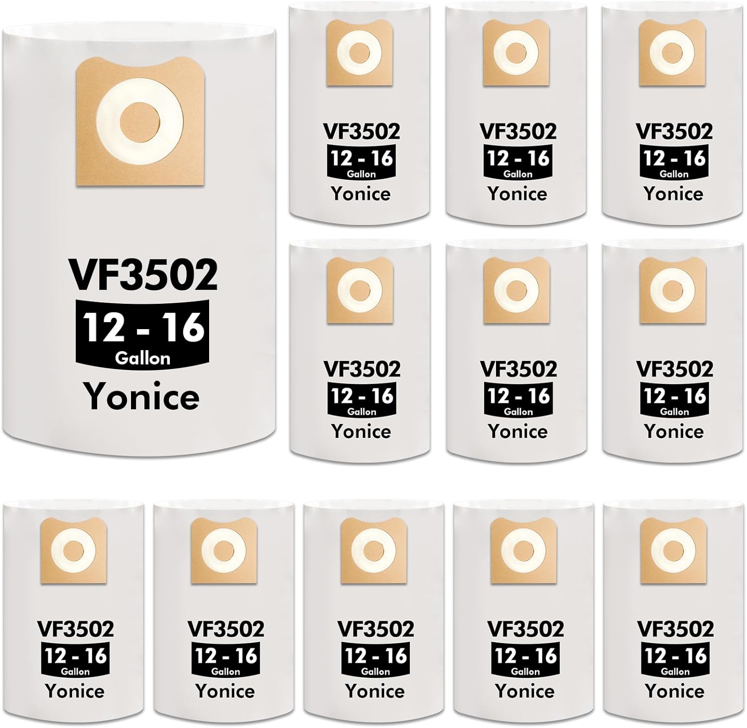 12 Pack 23743 VF3502 Vacuum Bags Compatible with Ridgid 12-16 Gallon Wet Dry Vacuums,Dust Collection Bags WD1950 WD1956 WD1850 WD1851 RV2400HF WD1450 WD1680 WD1270