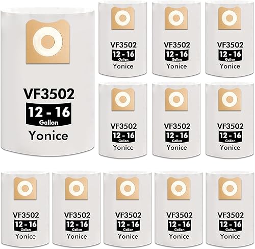 Paquete de 12 bolsas de vacío 23743 VF3502 compatibles con aspiradoras Ridgid de 12-16 galones, bolsas de recolección de polvo WD1950 WD1956 WD1850