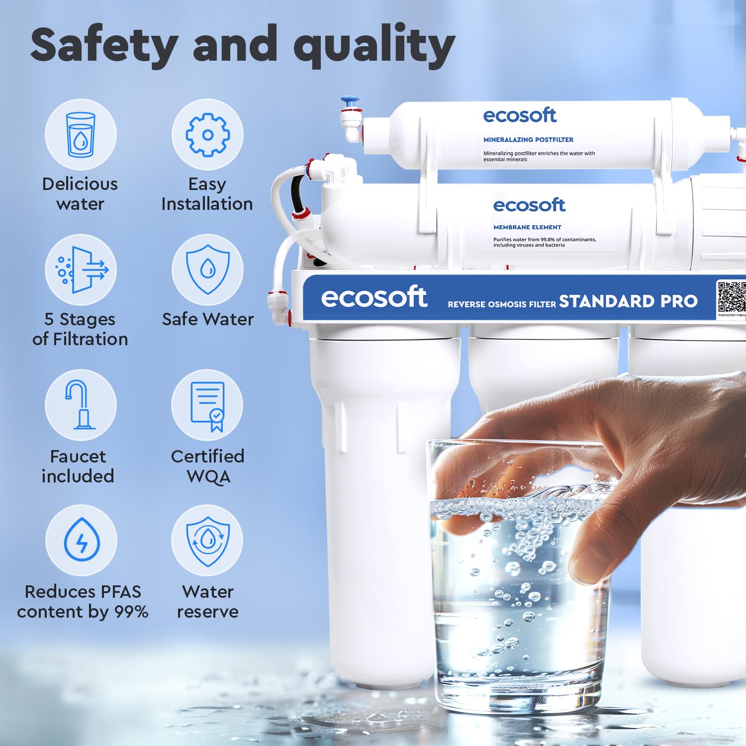 Ecosoft Standard PRO filtr odwróconej osmozy, z pompą i metalową kratką, dodatkowa ochrona systemu