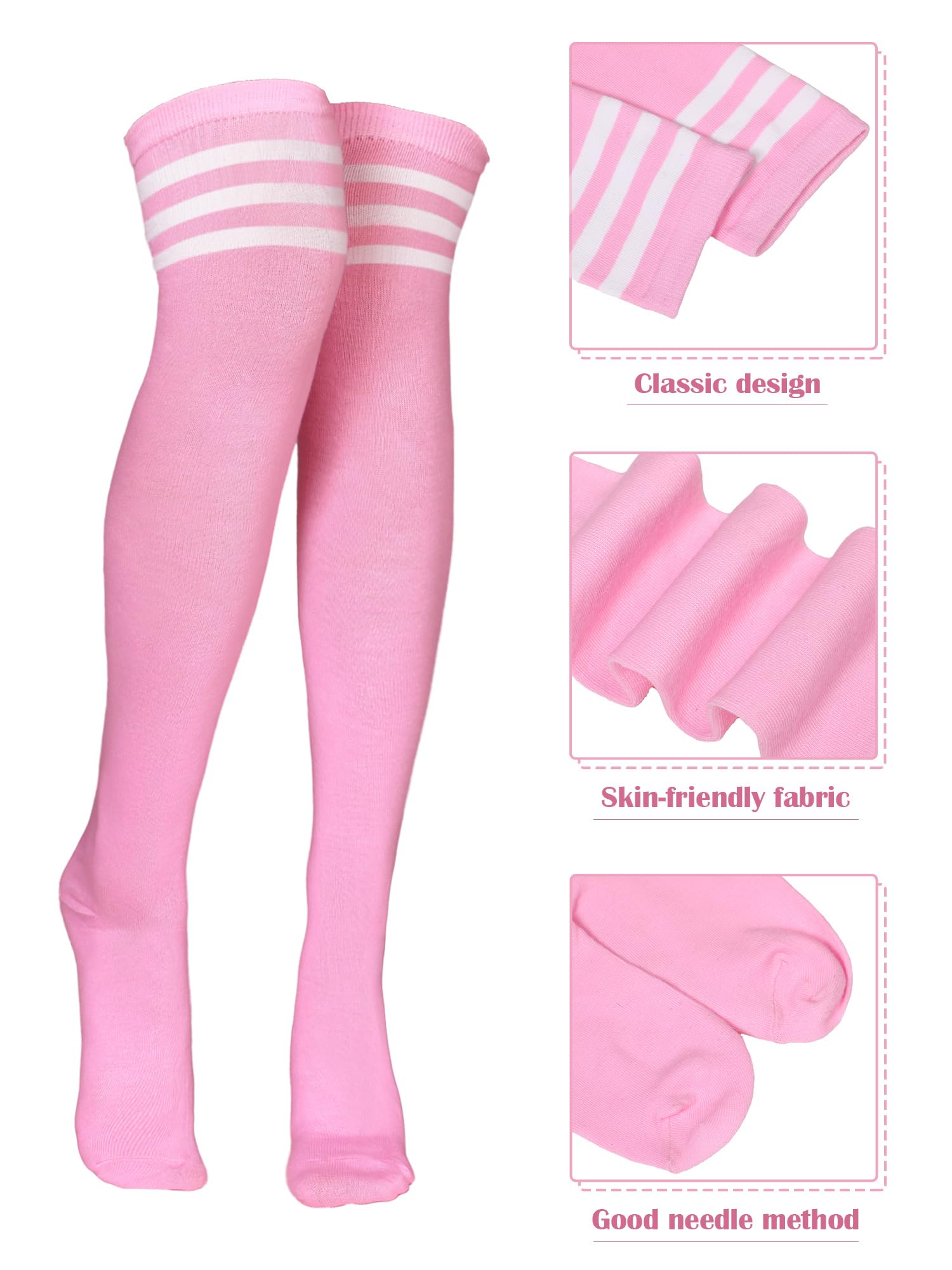 SATINIOR 3 Pairs Knee High Socks Thigh High Triple Stripe over the Knee Socks Long Opaque Thigh Stockings: One Size Black, White, Pink