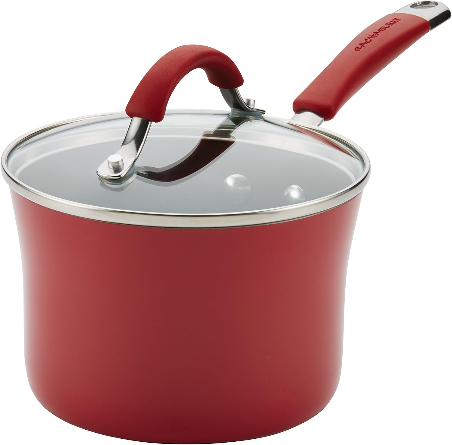 Rachael Ray Cucina Nonstick Sauce Pan/Saucepan with Lid, 2 Quart, Red