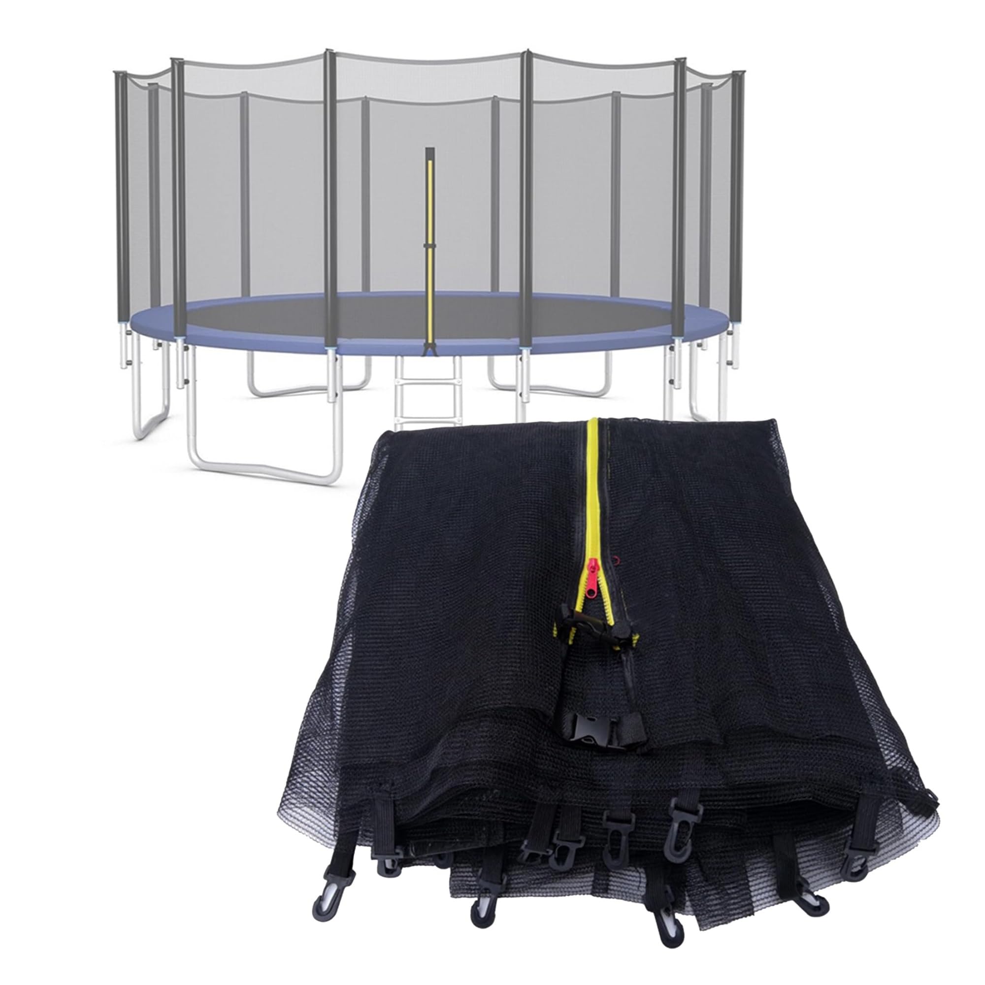 QHNTUJLB Trampoline Safety Net, Replacement Enclosure Net, Ø4/4.6/6/8/10/12/13/14/16FT, With Double-Headed Zippers Protection Buckles, Fits Most Trampolines (Nets Only)(16FT(488cm) 12Poles)
