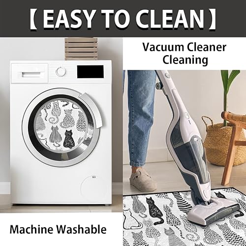 Miniatura 4 de Apular Tapete semicircular de 30 x 18 pulgadas, divertido tapete semicircular a rayas negras y blancas con diseño de gato a rayas blancas y negras