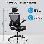 Flysky Ergonomic Office Chair - Breathable Mesh Swivel Computer Chair, Lumbar Back Support Task Chair, Office Chairs with Headrest and Flip-up Arms, Adjustable Height Executive Rolling Chair
