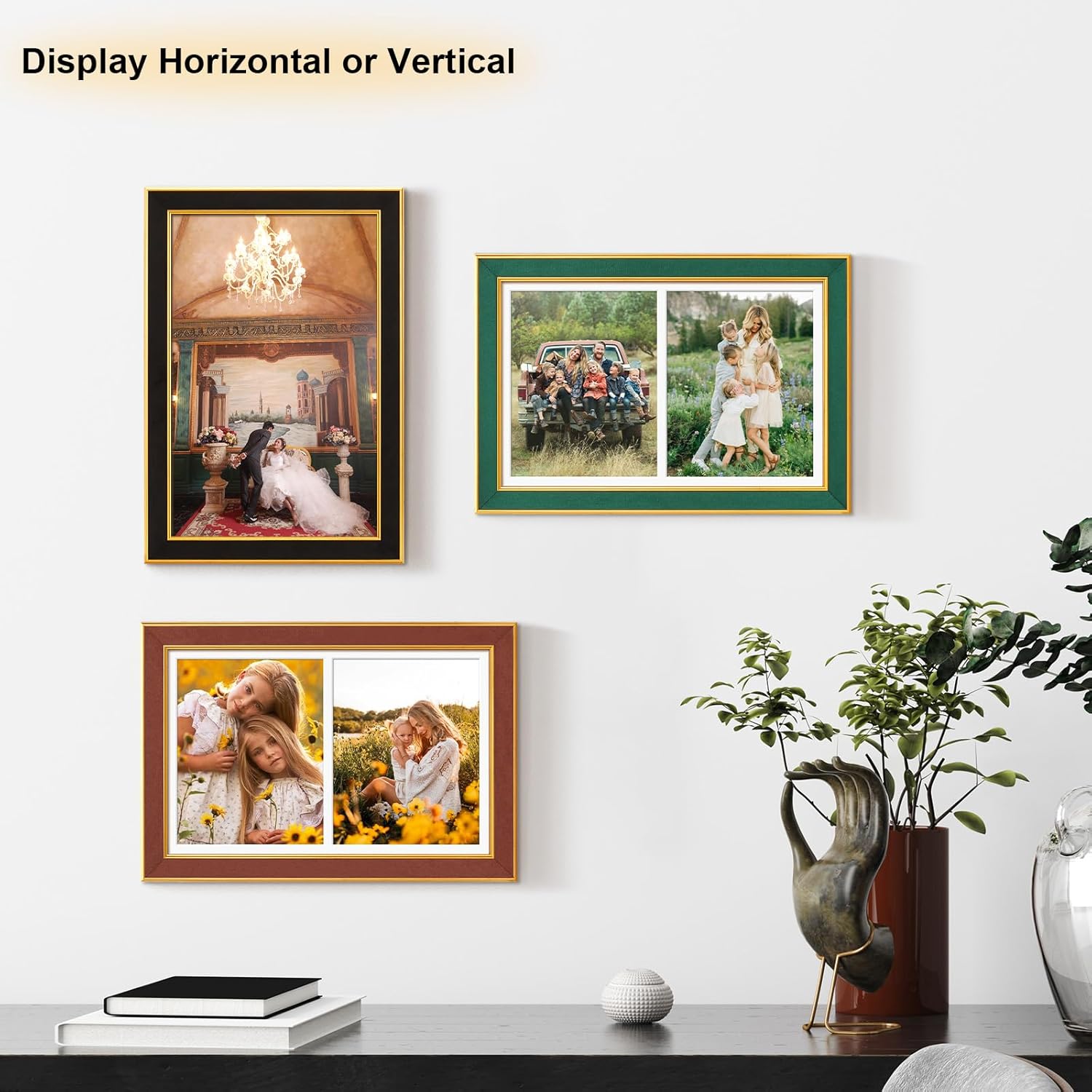 Suede 11x17 Picture Frame Display 2 Opening Double 8x10 Picture Frames Collage Wall Decor with Mat,Multi Photo Frame for Plexiglass,Wall Decor,1Pack,Black