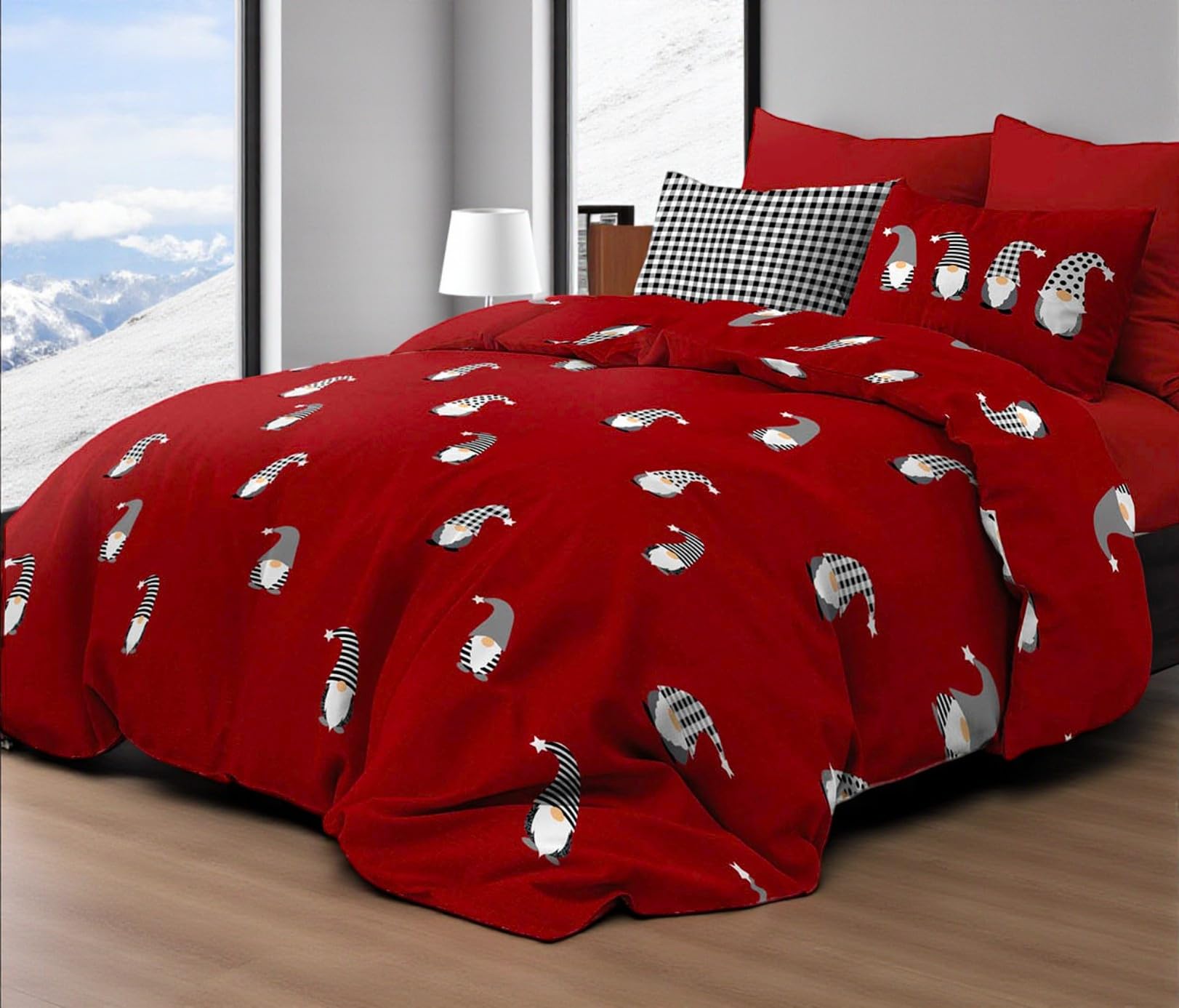 Housse de couette Noël double Tex Family rouge 255x200cm coton confortable