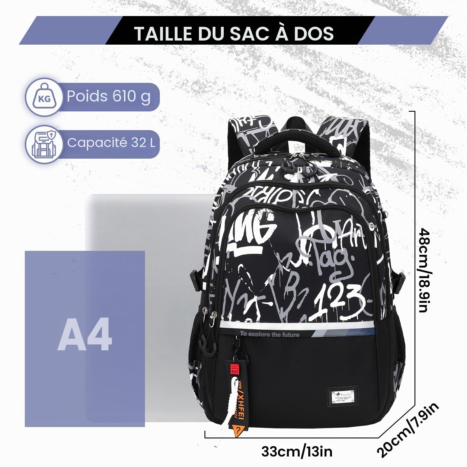 Amythe Sac à Dos pour Garçons Cartable Primaire College, Sac Ecole Tendance Léger pour les Adolescents pour 9-18ans, Sac D'école Grande Capacité Convient pour le Trolley, Noir