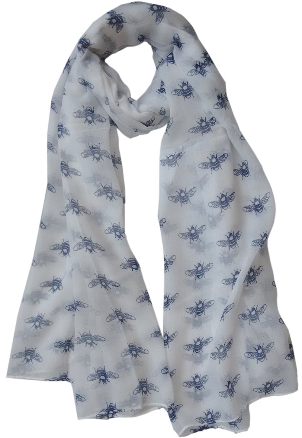 Glamlondon Women's White Bumble Bee Print Scarf Lightweight Fashion Oversize Wrap (White)(Size:l)