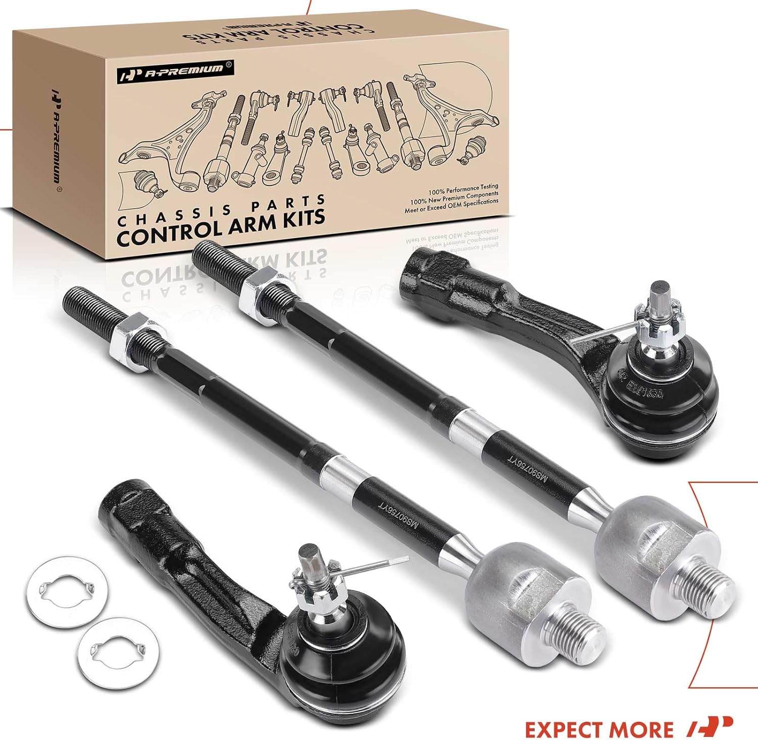 A-Premium Set of 4, Front Inner & Outer Tie Rod End Kit Compatible with Hyundai Accent 2018-2022 & Kia Rio 2018-2023