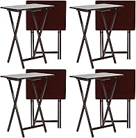 Vista 61 de PJ Wood Mesa rectangular plegable portátil para servir aperitivos, construcción de madera maciza con acabado natural (juego de 4 piezas)
