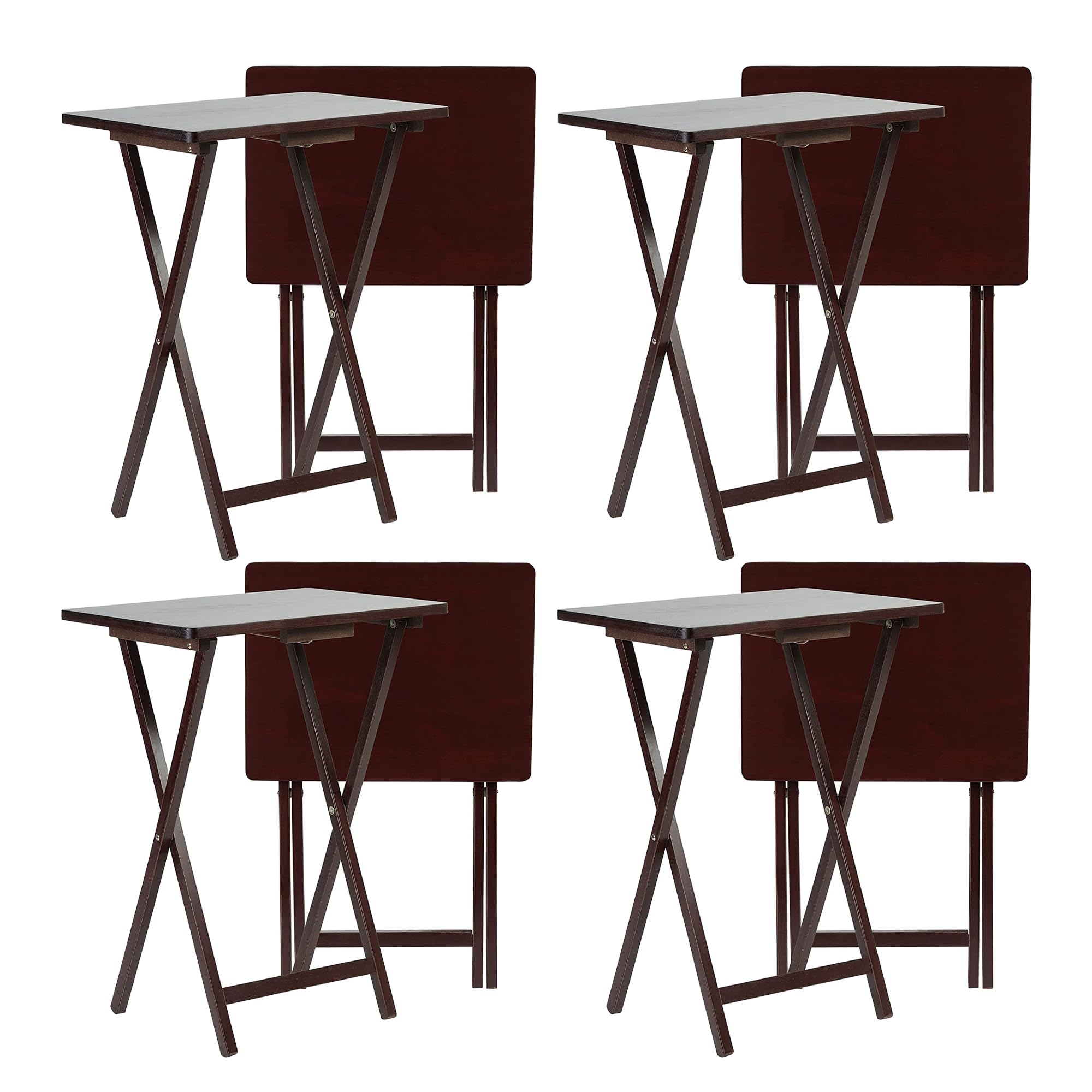PJ Wood - Folding Wood TV Tray Table - Espresso 8-Piece Set