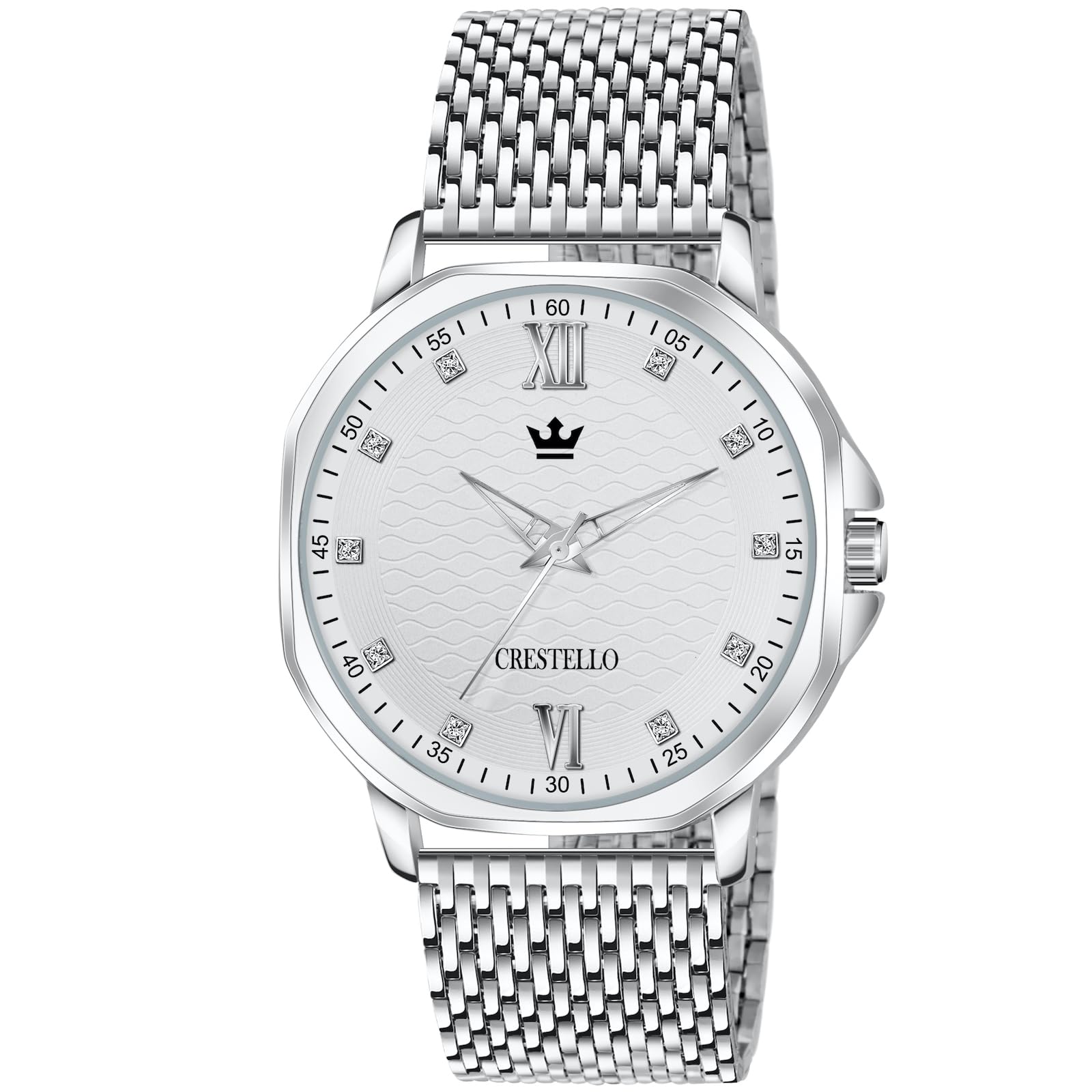 CRESTELLO Stainless Steel Mesh Chain Analog Wrist Watch for Men (White Dial) | CR-G037-WHT-CH (B0D3HX2H7V) Amazon Price History, Amazon Price Tracker
