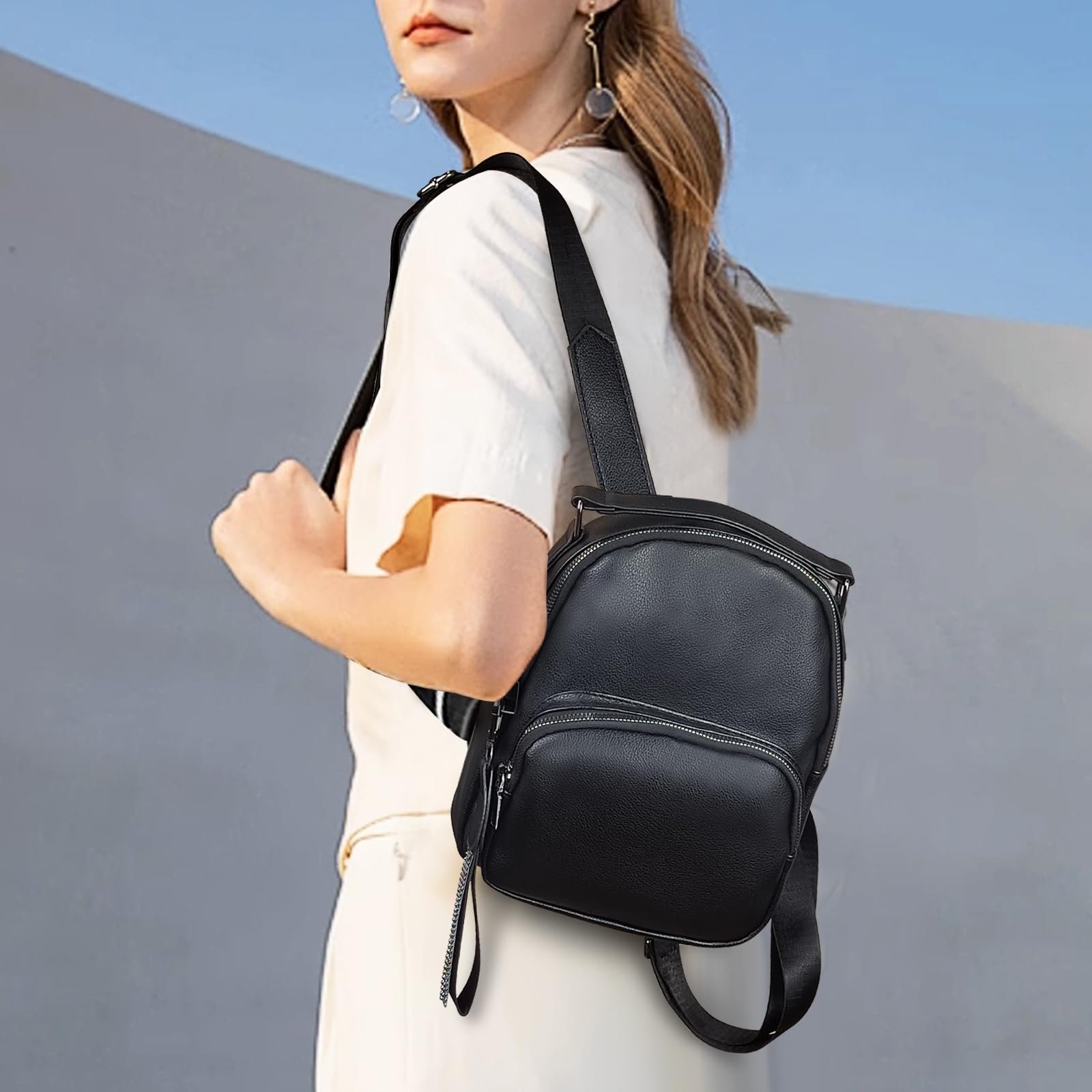 Petit sac à dos pour femme en cuir synthétique - Petit sac à dos pour femmes et filles - Petit sac à dos élégant pour le shopping, les voyages, la randonnée