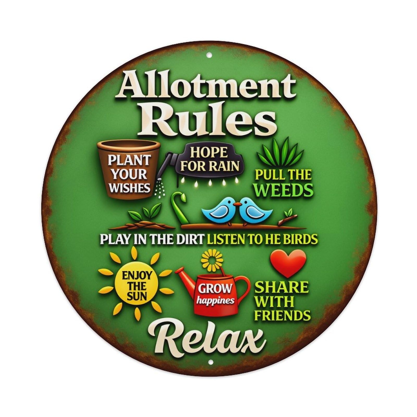 Allotment Rules Plant Wishes Hope Rain Pull Metal Tin Sign Plaque