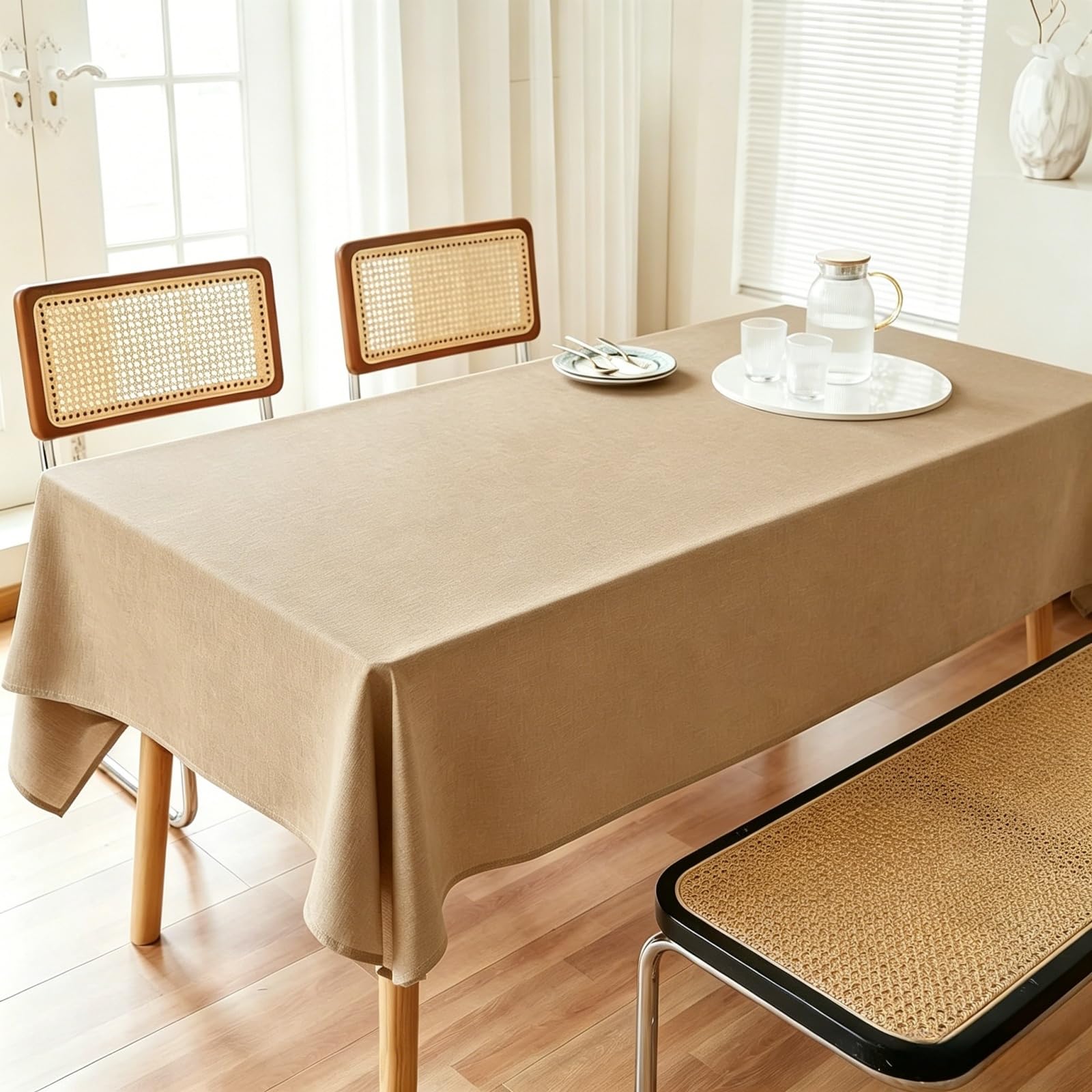 LIHUANE Table Cloth Wipe Clean 115 x 155 cm Wipeable Water Resistant Tablecloth Water Wipe Clean Washable Polyester for Kitchen Outdoor Garden Table, Khaki