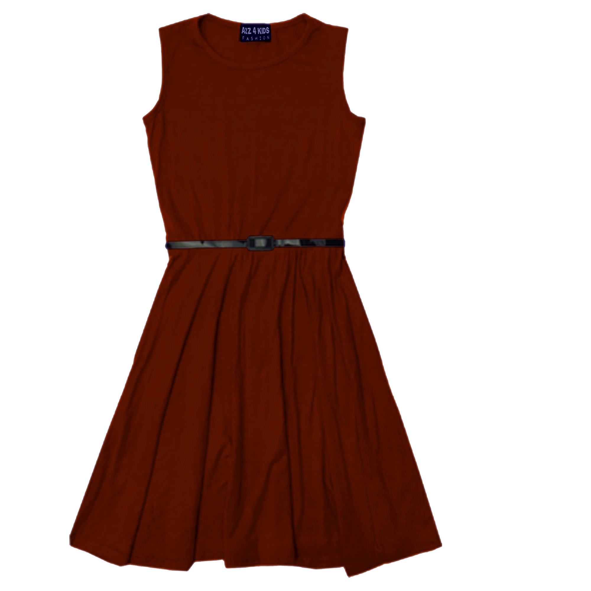 A2z 4 Kids Girls Brown Party Fashion Dresses With Free Belt Summer - Skater Sleeveless 13