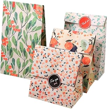 Amazon トゥルーハーツ ラッピング 袋 ギフトバッグ プレゼント 紙袋 紙バッグ おしゃれ 可愛い お菓子 小物 贈り物 便利 丈夫 安い お得 シール付き 8枚セット 小サイズ 花柄 ギフトバッグ 袋 文房具 オフィス用品