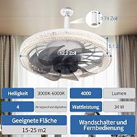 iToncs LED mennyezeti ventilátor távirányítóval, 3 hőmérséklet és 4 sebesség, csendes dimmelhető lámpa fehér 7