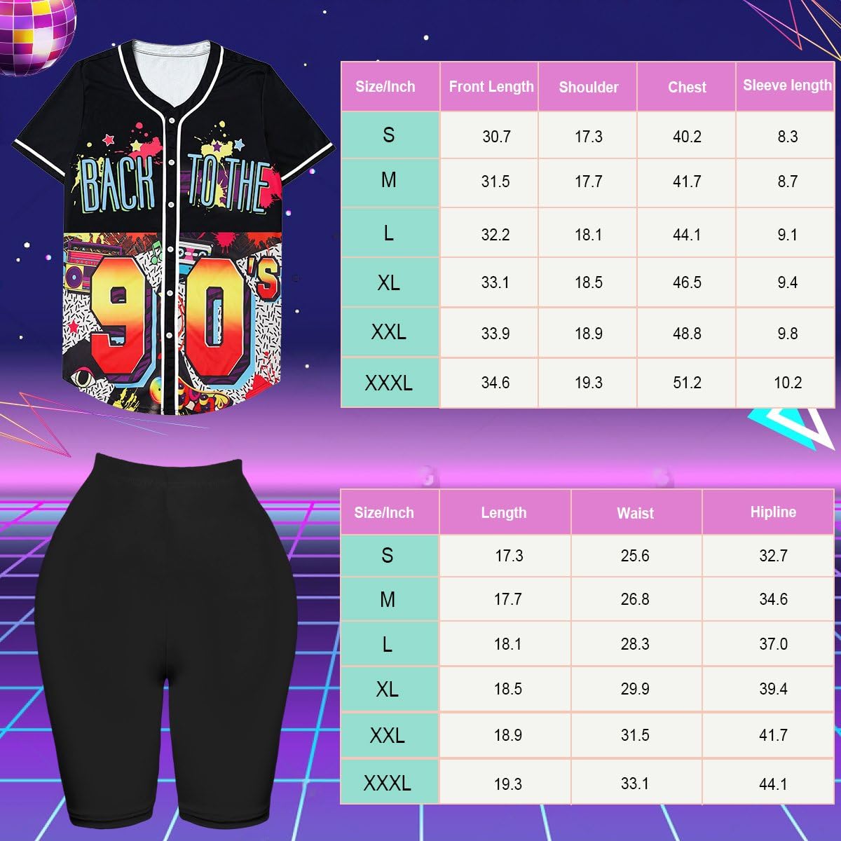 WILDPARTY 80s 90s Hip Hop Costume Outfit for Women Baseball Jersey Shirt Yoga Pants Bucket Hat Gold Chain Rapper Accessories 1990s 1980s Neon Clothes Retro Party Pattern-G XL - Image 2