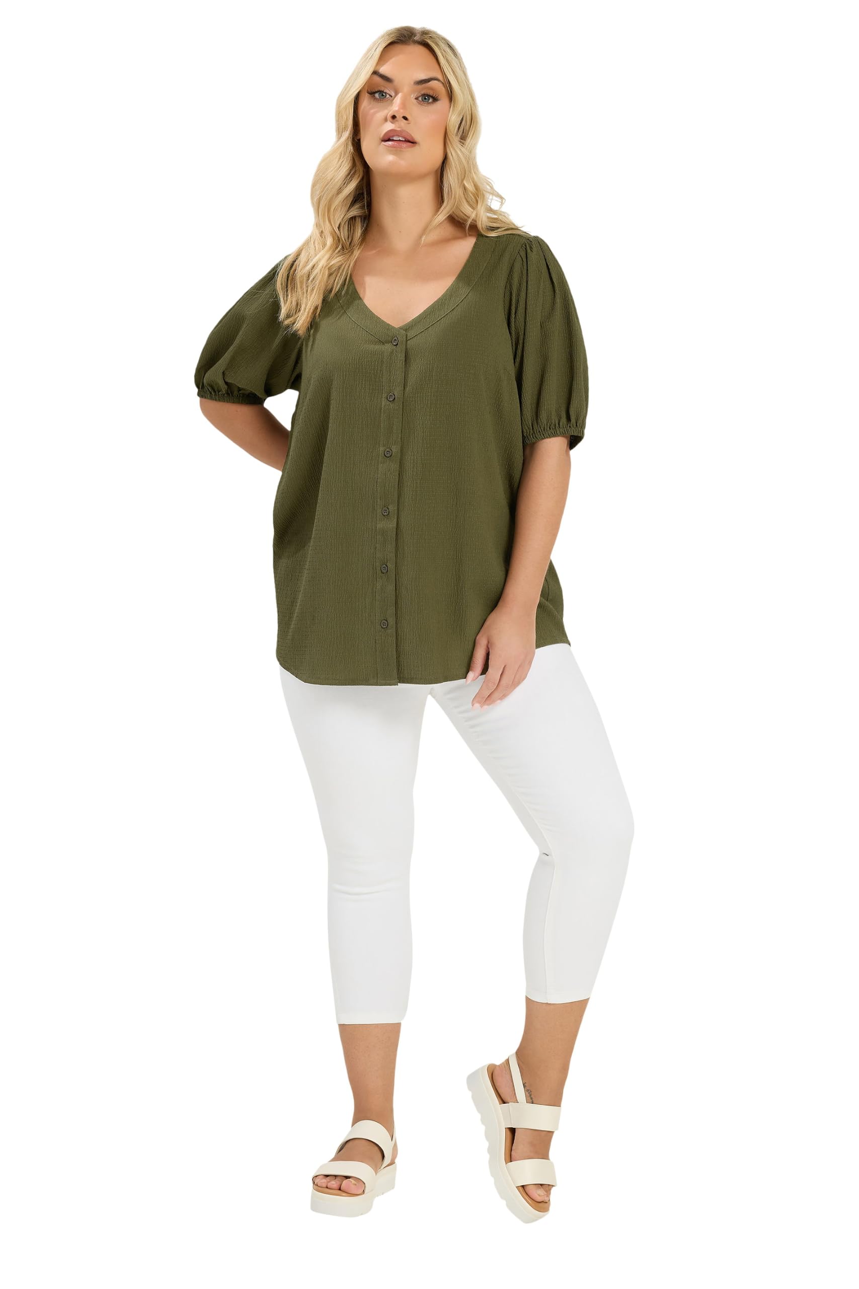 Yours Women's Olive Button Textured Blouse In Size 22-24