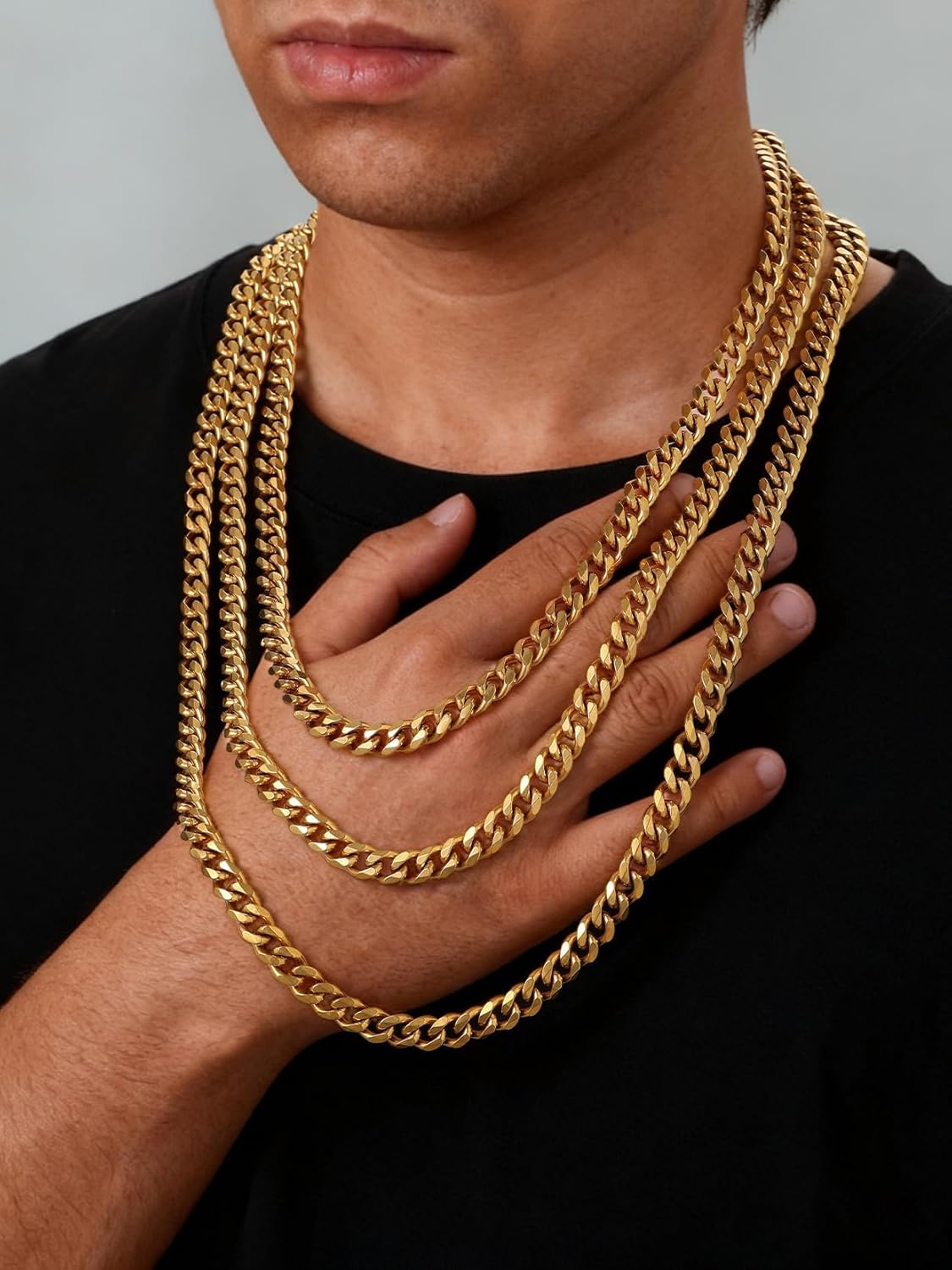 Richsteel Cuban Link Chain for Men, Mens Stainless Steel Miami Curb Chains Necklace 6/9/12mm Width Gold/Silver/Black Plated Non-Tarnish Trendy Jewelry 18-30 Inch - Image 7