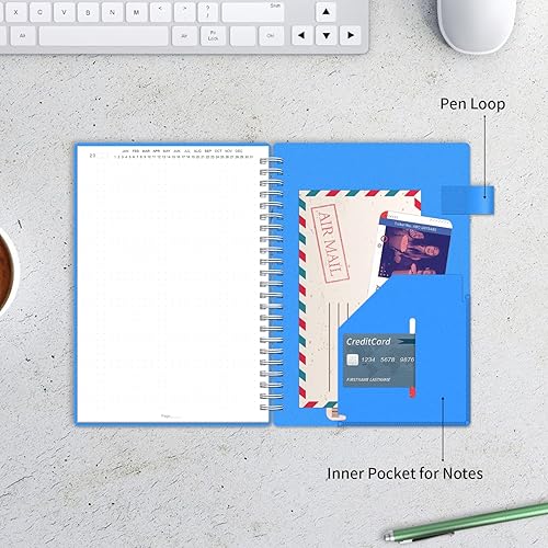 Miniatura 5 de Regolden-Book Cuaderno de puntos en espiral sin fecha, cuaderno mediano de cuadrícula A5, cuaderno de espiral grueso con soporte para bolígrafo, 160