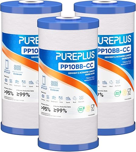 PUREPLUS Cartucho de Repuesto de Filtro de Agua de Sedimentos y Carbón FXHTC de 5 Micrones 10" x 4.5" para Toda la Casa para GE GXWH40L, GXWH35F,