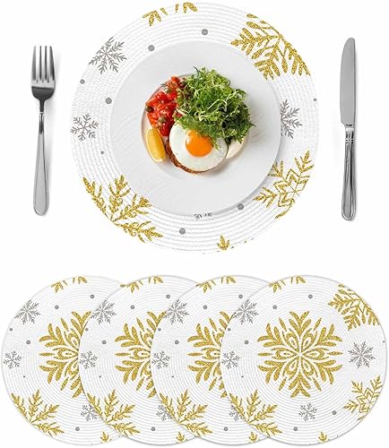 Miniatura 9 de Juego de 6 manteles individuales redondos de Navidad, diseño abstracto de copo de nieve, lavables, tejidos, para mesas de comedor, cocina,