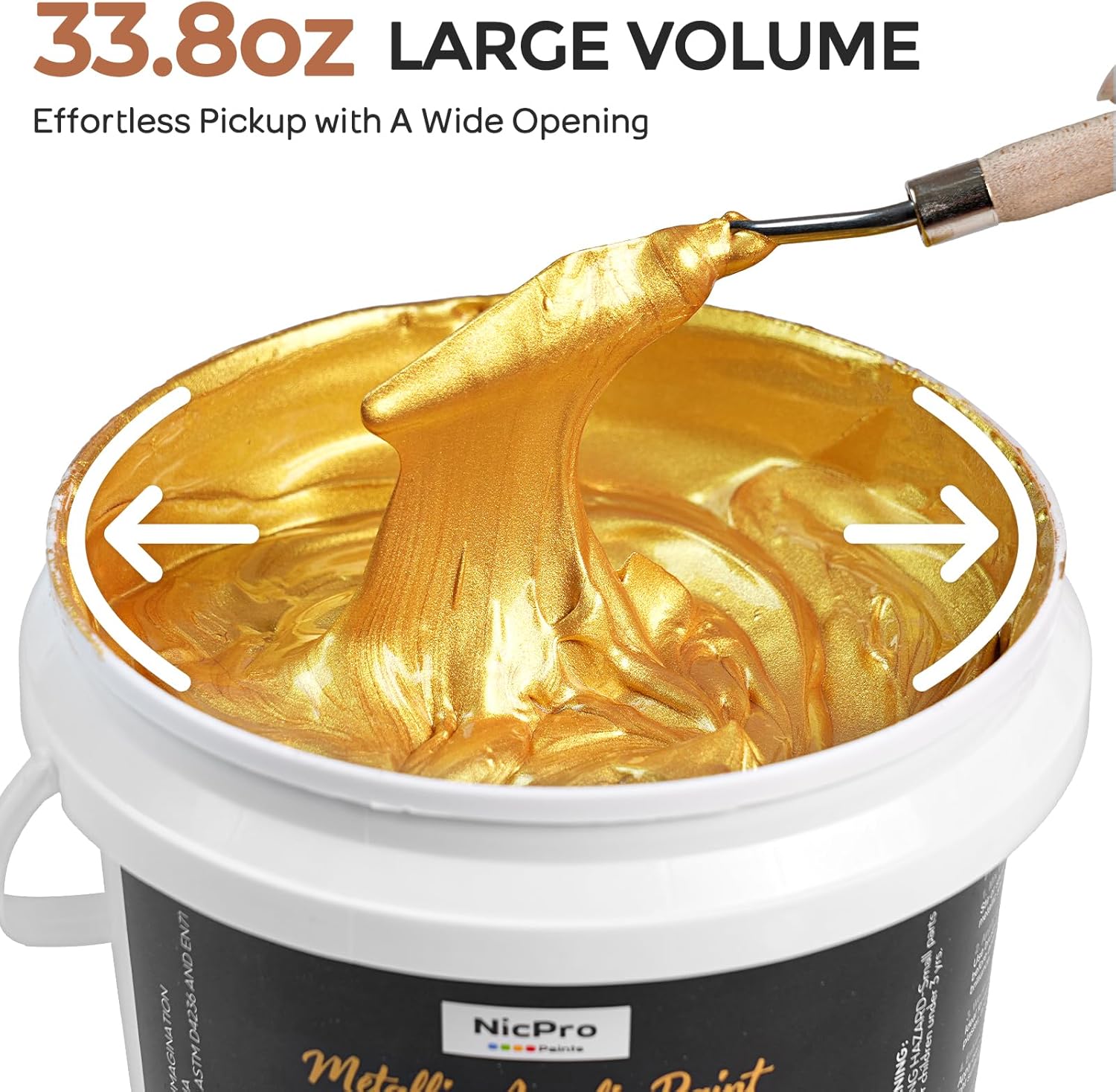 Nicpro Metallic Gold Acrylic Paint, 33.8oz/1000ml Large Heavy Body Gold Acrylic Paint, Non Toxic, Non Fading, Rich Pigment Gold Leaf Paint for Metal, Wood, Canvas, Furniture, Handcrafts, DIY Decor