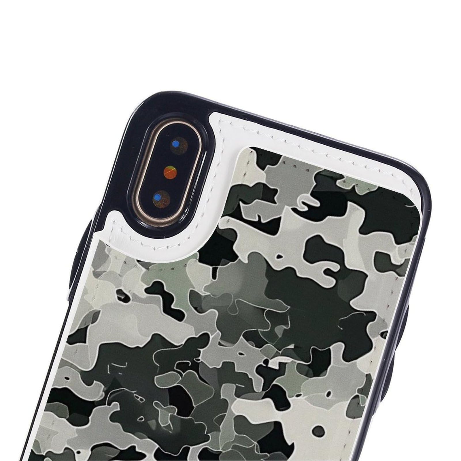 Etui portfelowe na iPhone'a X/XS, cyfrowe nadruki moro, skórzane etui na telefon z klapką z przegródkami na karty