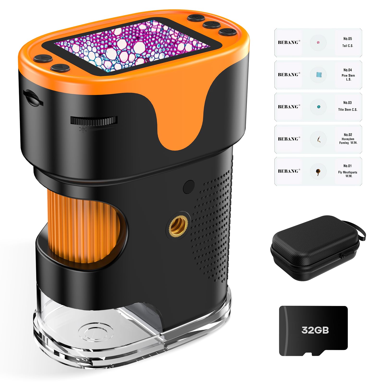 Digital Microscope for Kids Pocket Miniscope: 2.0" 4K Screen with 32G Card EVA Case