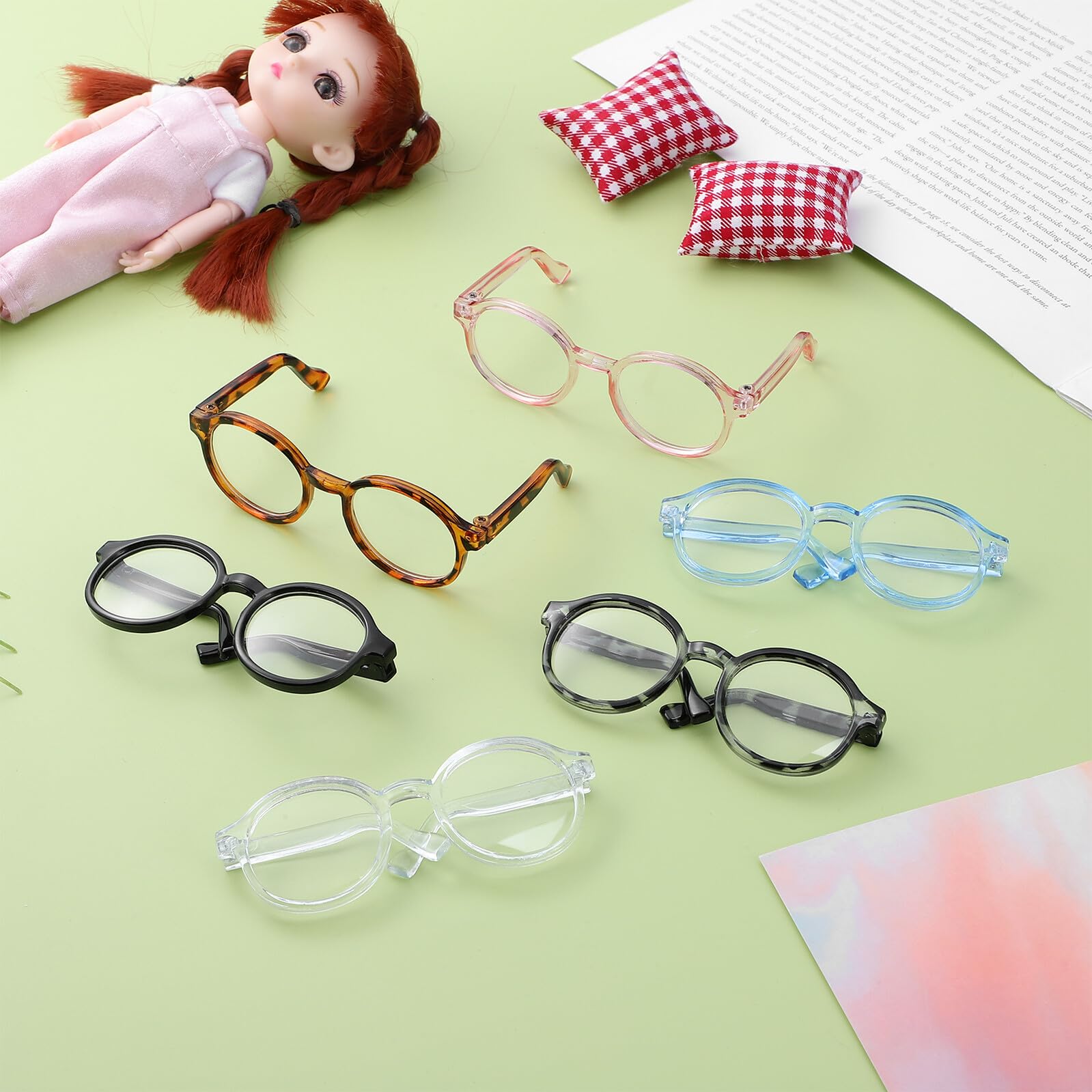 VICASKY Occhiali Rotondi Mini in Plastica Trasparente per Bambole di Pezza e Fotografia Accessori Versatili per Case delle Bambole