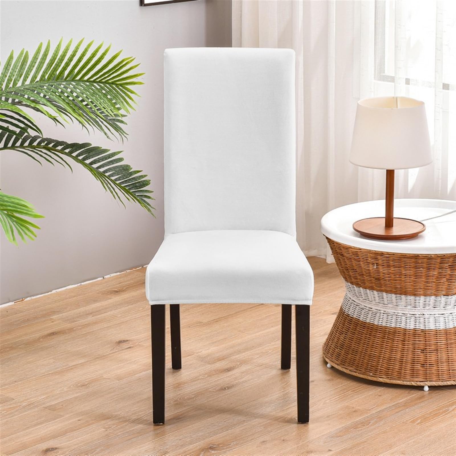 Lifup 4er Set Stretch Stuhlhussen für Esszimmerstühle, Abnehmbarer Waschbarer Dekoration Stuhlbezug, Moderne Jacquard Husse für Hotel, Bankett, Büro, Partys Deko Weiß 4 Stück