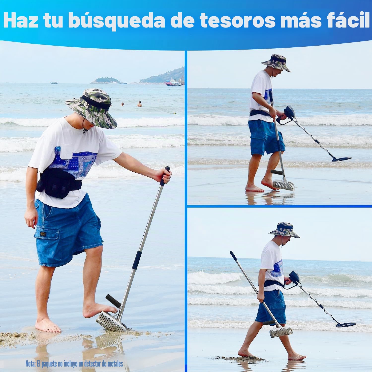 Cuchara de arena para detección de metales, pala de acero inoxidable con mango largo, resistente y duradera, ideal para búsqueda de tesoros junto al mar