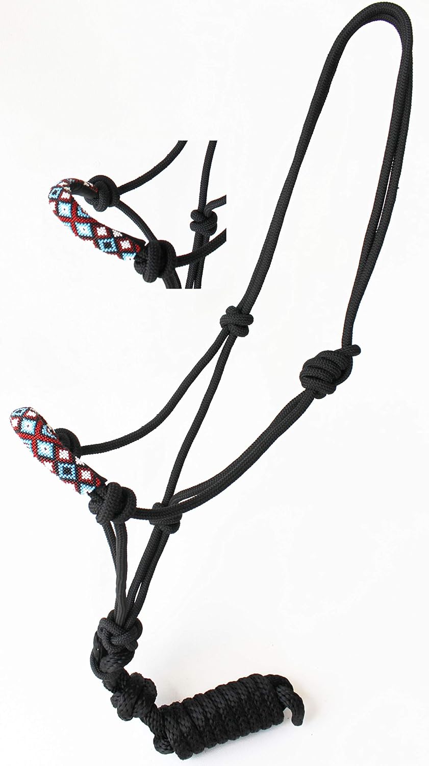 Licol Corde Tressée Nylon Challenger – Nez Perlée, Réglable, Taille Cheval