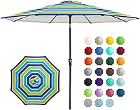 Vista 28 de JEAREY Sombrilla de mesa de patio al aire libre de 9 pies con botón de inclinación y manivela, sombrilla de mercado, 8 varillas resistentes