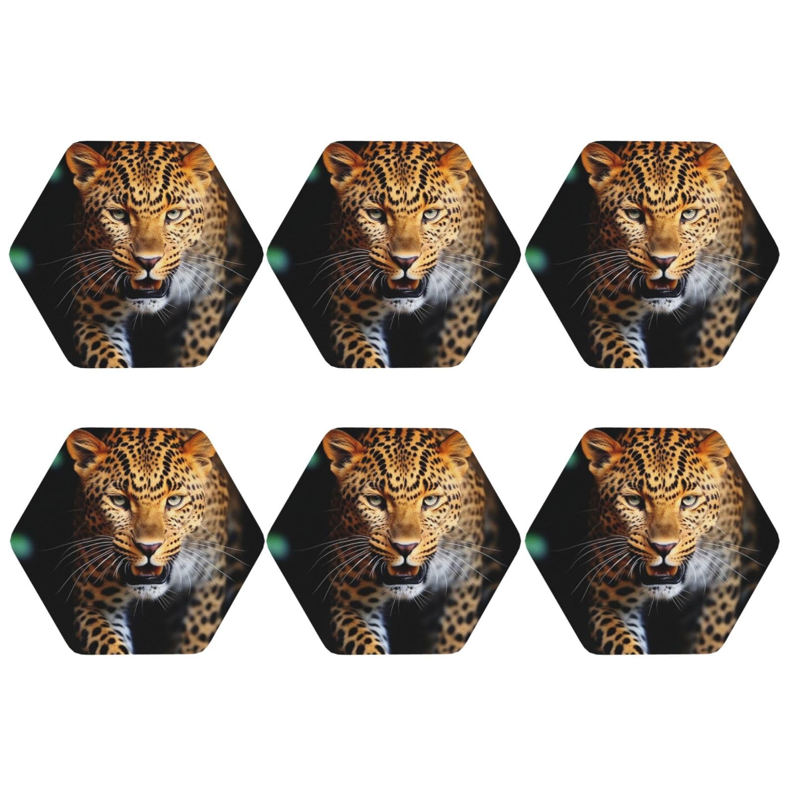 6pcs Leather Coasters for Drinks, Leopard Drink Coasters for Tabletop Protection, 4" Cup Coasters for Coffee Table Decor, Non-Slip Drinking Cup Mat for Hot Or Cold Drink