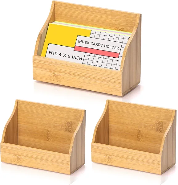 2 PCS 4x6 Inch Wood Index Card Holder Index Card Display Stand Notecard Box Business Cards Organizer Post Cards Case for Business Desk Office Home School Capacity 300 Sheets