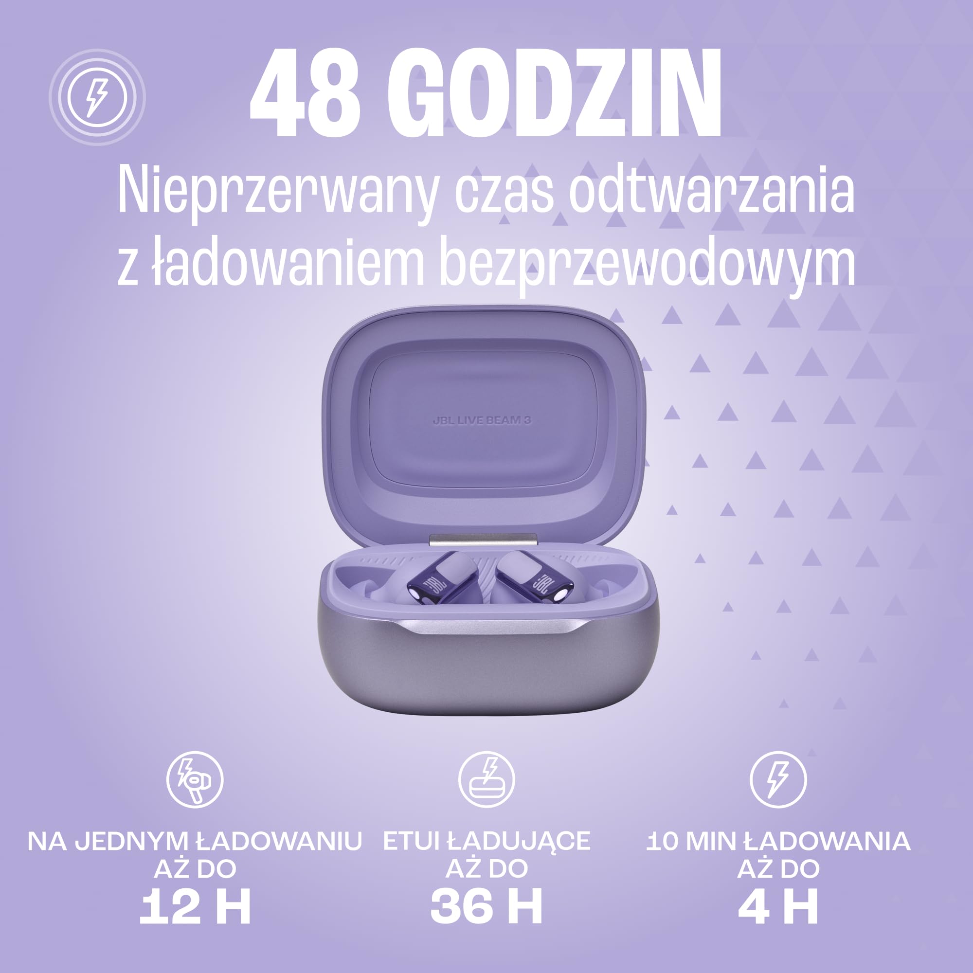 JBL Live Beam 3, Słuchawki Bezprzewodowe Douszne z Bluetooth, 48 H Pracy na Baterii, ANC i Dźwiękiem o Wysokiej Rozdzielczości, Wodoodporne IP55, Zamknięta Konstrukcja, Fioletowe