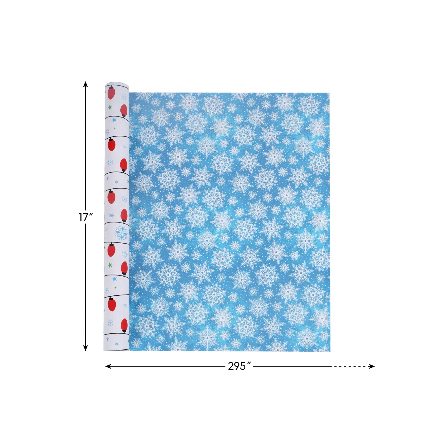 Linelglobal Mini rollo de papel de regalo de Navidad, rollo reversible de papel de regalo de dos lados, 17 x 295 pulgadas, iluminación y copos de nieve
